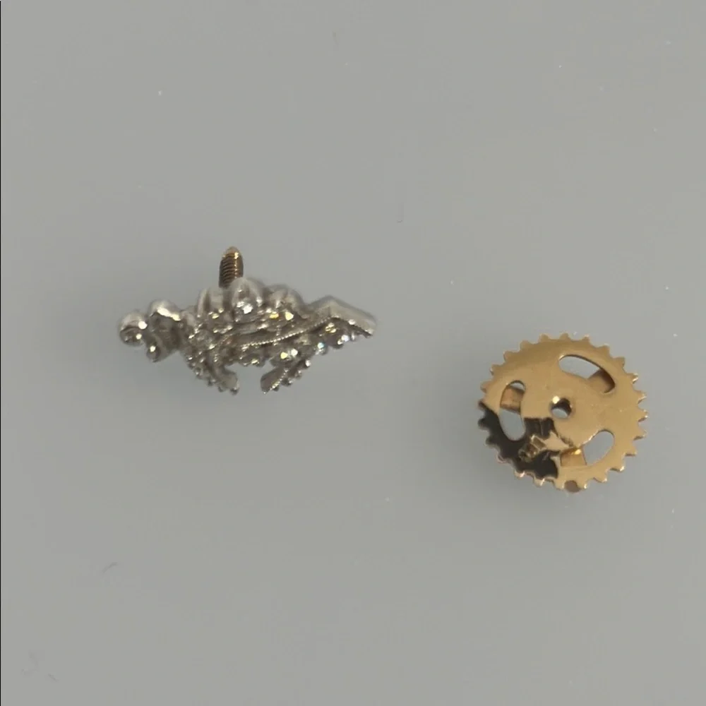 18k Diamonds real solid white gold and 10k Yellow Gold Mason Brooch